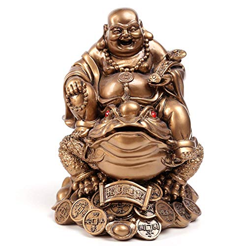 Statue de Bouddha Rieur Feng Shui avec Grenouille de la Fortune pour Décoration Maison