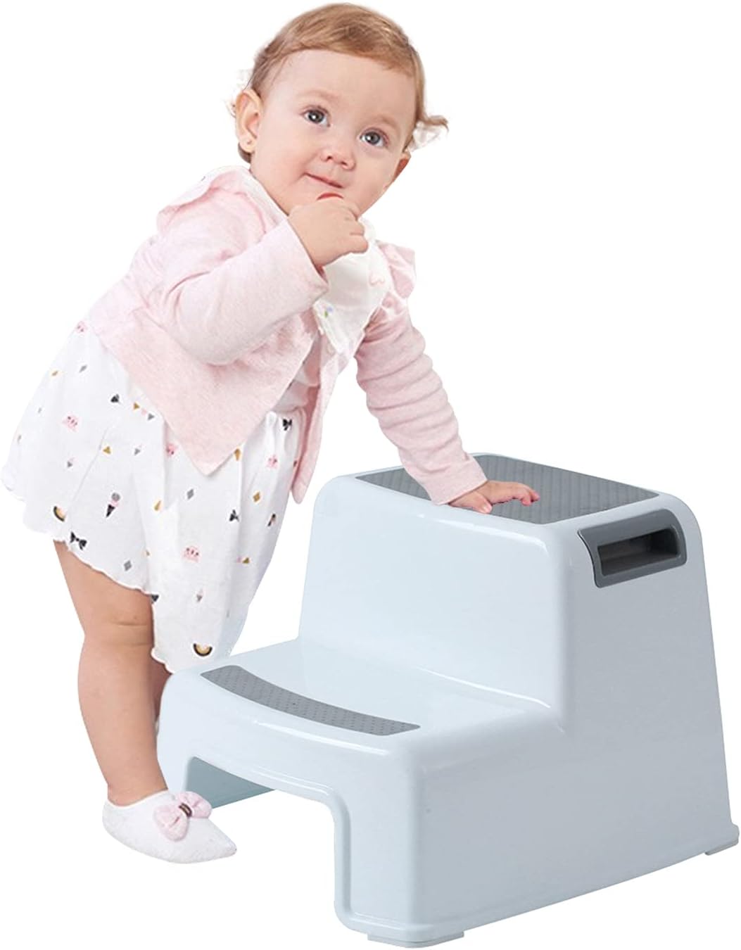 Barakara Taburete para Niños Taburete de Dos Escalones con Asa Taburete de 2 Escalones Taburete Antideslizante Taburete Baño Reposapiés Escalón Infantil