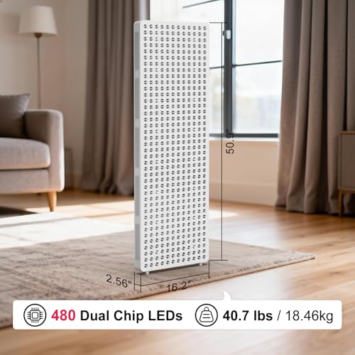 Image of BONTANNY Red Light Therapy Full Body Panel, 480 /630 /660 /810 /830 /850 /1060nm Blue Red Near Infrared Light Device with 480 Dual Chip Clinical Grade LEDs, Remote Control, Timer for Face, Body, BO-2400