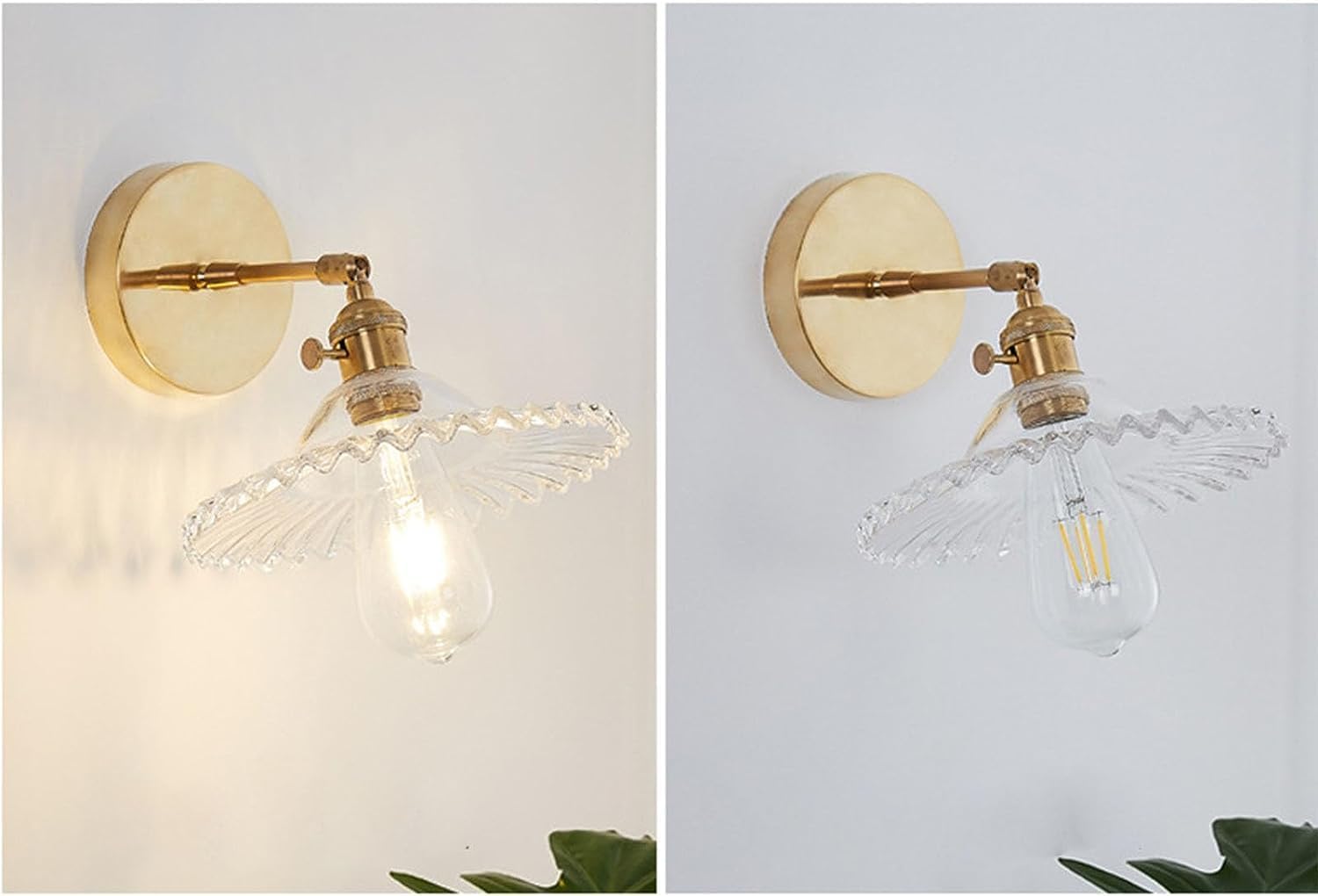Modern Home Decoration Wall Mounted Light Fixture Bedroom Green Glass Flower Shade Brass Wall Sconce Adjustable Straight Arm Indoor Industrial Bedside Wall Lamp for Living Room Porch