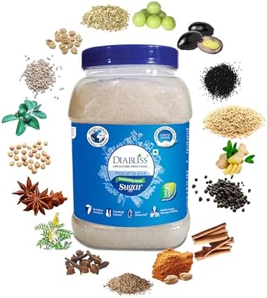Diabliss Diabetic Friendly Herbal Cane Sugar - Free from Chemicals/Artificial Sweeteners - Low Glycemic Index (GI) - 1Kg Reusable Jar (1)