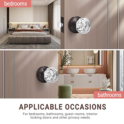 Knobwell 5 Pack Crystal Style Door Knob, Privacy Door Knobs For Bedroom And Bathroom, Octagon Diamond Shape Door Knob Interior With Lock, Oil Rubbed Bronze #TOP2