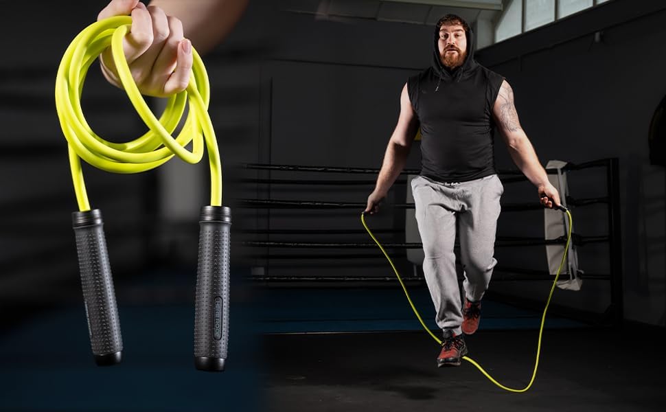 Miniatura 5 de Cuerda de saltar pesada de 1 libra para hombres y mujeres, cuerda de saltar pesada Hererope con mango de metal y rodamientos de giro suave, agarre