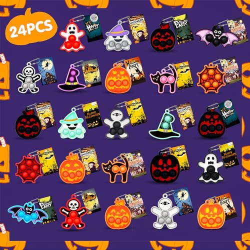 Halloween Party Favors for Kids 24 PCS Halloween Pop Fidget Keychain,Halloween Toys Treats for Kids,Halloween Goodie Bag Stuffers,Halloween Classroom Prizes,Halloween Fidget Toys - image 4