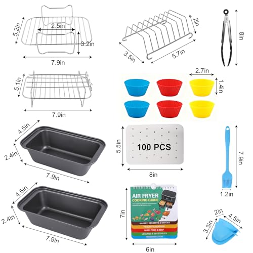 Image of Air Fryer Accessories, 16pcs Set for Ninja DZ401 DZ201 Foodi Dualzone Air Fryers with 100pcs Air Fryer Liners, 2 Non-Stick Pans, Bread,Toasting,Skewer Racks, Food clip, 6 Cake Cups, 2 Mitts