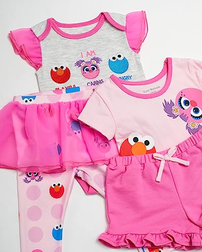 Sesame Street baby-girls 4 Piece Set - Short Sleeves T-shirt, Legging Pants With Tutu Skirt, Onepiece Bodysuit, Shorts2
