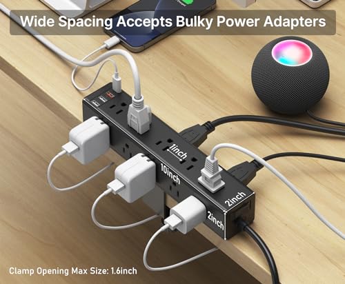 10' 1200J Cccei 15-Outlet Desk Clamp Power Strip w/ 45W USB-C & QC 3.0 USB-A (Black) - image 6