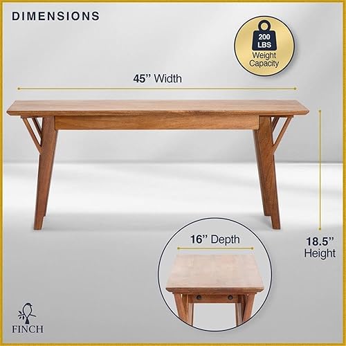 Miniatura 2 de Finch Stratford - Banco de entrada de mediados de siglo, asiento de madera maciza para comedor o pasillo, diseño rústico moderno de granja, marrón