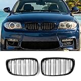 Hengjiayao E81 E82 Nieren Schwarz Kühlergrill Streifen für BMW 1er E87 Nieren Grill Glanz Schwarz Doppelsteg Sport 2008-2011 E81 E82 E87 E88 LCI-Facelift (For 1er E81 E87 2008-2011)