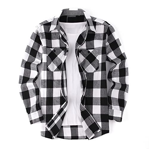 Esabel.C Mens Flannel Shirt Regular Fit Long Sleeve,Casual Button Down Plaid Flannel Shirt for Men2