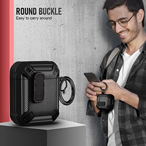 Youskin Airpod 1&2Nd Generation Case Cover With Secure Lock Clip,Military Armor Series Full-Body Rugged Hard Shell For Men Women With Keychain，Shockproof Protective Case For Airpod 2 & 1,Black #TOP3