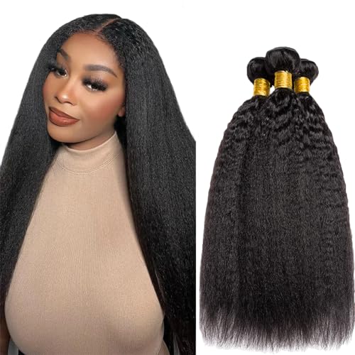 Kinky Straight Bundles Human Hair Natural Black Color Brazilian Unprocessed