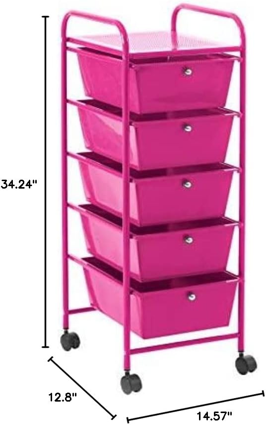 Urban Shop 5 Drawer Rolling Storage Cart, Pink