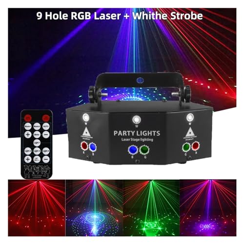 Disco Lights RGB Disco DJ Beam Laser Light Projector DMX Remote Strobe Stage Lighting Effect Xmas Party Holiday Halloween Lights for DJ Club Brithday KTV Festival Home(9 Hole RGB Laser)