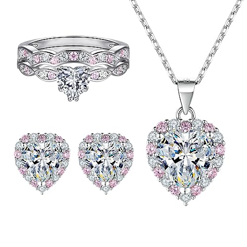 Collier et boucles d'oreilles moissanite Rose en forme de cœur pour déclarer votre amour
