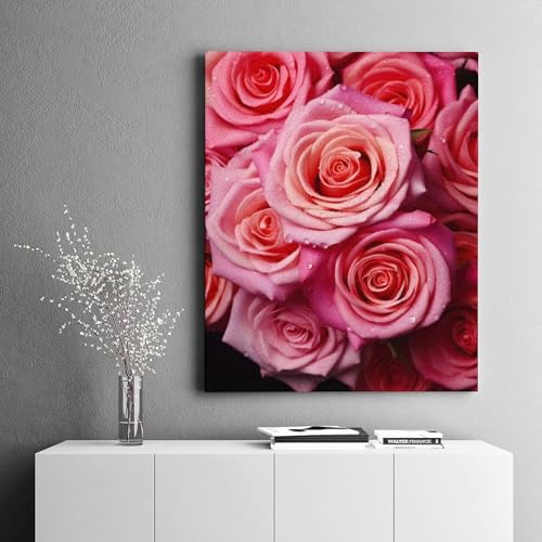 Kit de peinture numérique haut de gamme motif rose pour décoration moderne RTFGHJS - 5