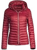 Kapuze ist abnehmbar Trisens Damen ÜBERGANGSJACKE Strass Zipper Steppjacke FRÜHLINGSJACKE Jacke, Größe:XL, Farbe:Bordeaux