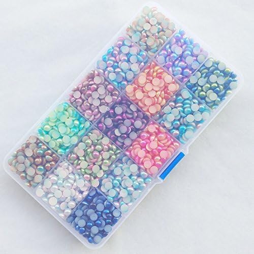 Chenkou Craft 3500pcs Assorted 15 Colors Gradient Color Half Flatback Imitation Pearl Bead 6mm 1/4" Flat Back Gem Scrapbook Craft DIY Beads + Plastic Box - Image 3