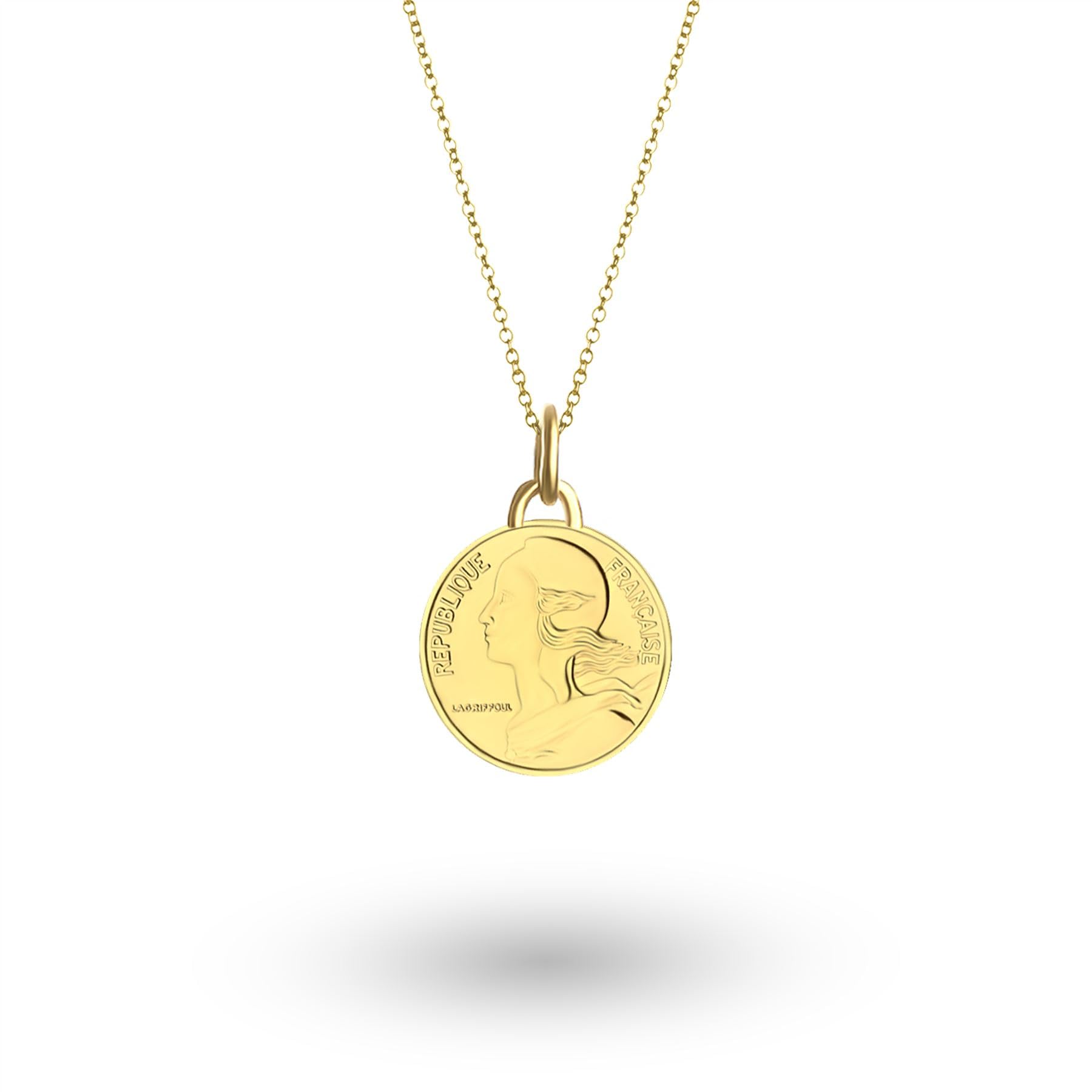 Hobby of Kings Collar de moneda francesa para mujer, joyería con colgante de medallón, chapado en oro de 24 quilates y plata auténtica, 10 centimes