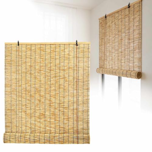 Estor Bambú Plegable 50 80 100 110 120 150cm Persiana Bambu Exterior Cortina De Caña Retro Estores De Bambú Natural Cortinas Bambu Enrollables con Cordón para Ventana Puerta(Natural Black,100x280cm)