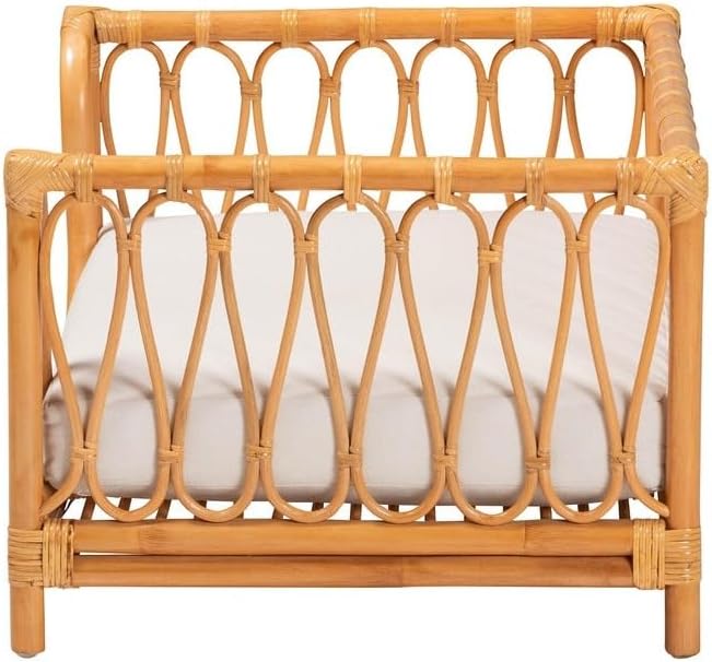 HomeStock African Artifacts 28" L x 22" D x 16.5" H Bohemian Honey Rattan Pet Bed with Raised Border & Removable Cushion Stylish Comfort