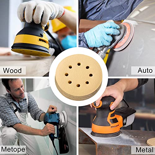 Lotfancy 5In 8 Hole 220 Grit Sanding Discs, 100Pcs Random Orbital Sander Pad Sandpaper, Hook And Loop Round Sand Paper #TOP5