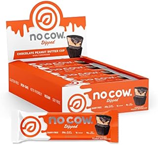 No Cow Dipped High Protein Bars, Peanut Butter Cup 20g Plant Based Vegan Protein Snacks, Keto Friendly, Low Sugar, Low Carb, Low Calorie, Gluten Free, Naturally Sweetened, Dairy Free, Non GMO, Kosher, 12 Pack