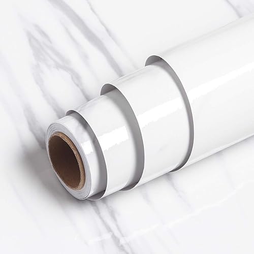 Miniatura 7 de Livelynine Encimeras de papel de contacto de mármol para despegar y pegar, impermeable, papel tapiz de mármol blanco, cubiertas superiores, papel