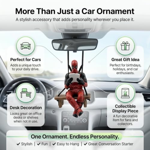 Image of YOURKARTS.COM Deadpool Car Hanging Toy for Rearview Mirror Superhero Car Accessory | Cute Swinging Deadpool Figurine for Car Interior Decoration