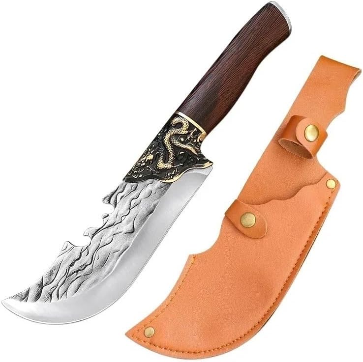 Meat Cleaver,Cleaver Knife 7 inch Forged Butcher Knife Stainless Steel Cleaver Knife Wood Handle Forged Machete Fish Vegetables Slicing Utility Kitchen Utensils