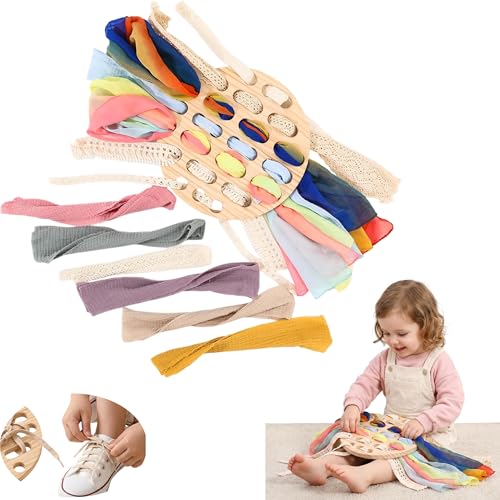 Eray Montessori Lacing Silk Boards Natural Loose Parts Play Materials for Kids Weaving Board Toddler Wooden Lacing Toys Open Ended Play