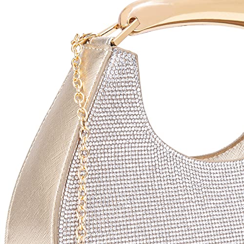 New Women's Evening Handbags Rhinestone Purse Golden Gentle Moon-Shaped Crystal Clutch Purses #TOP7