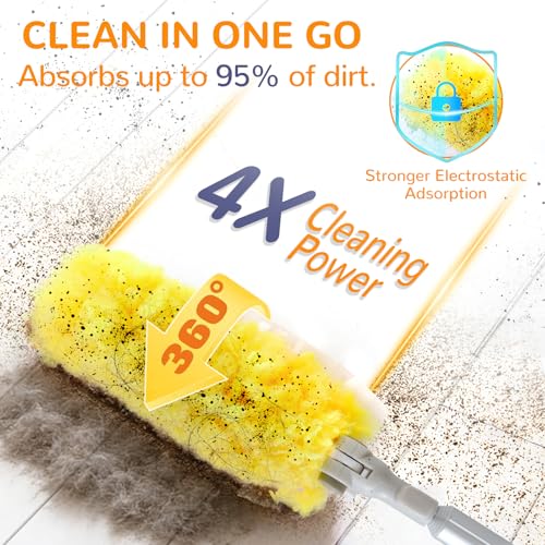 Image of 6 ft Long Handle Extendable Duster with 50 Refills for Swiffer Duster, Heavy Duty 360 Microfiber Dusting Kit for High Ceilings, Ceiling Fans, Tall Windows, and Hard-to-Reach Areas