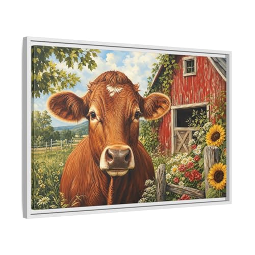 Toile imprimée vache rustique avec cadre de qualité supérieure