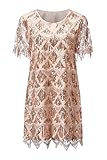VVMCURVE Women's Sequin Fringe 1920 Short Prom Dress Sequins Art Deco Cocktail Gatsby Party Dress with Short Sleeve (Medium, Pink-Rose Gold)