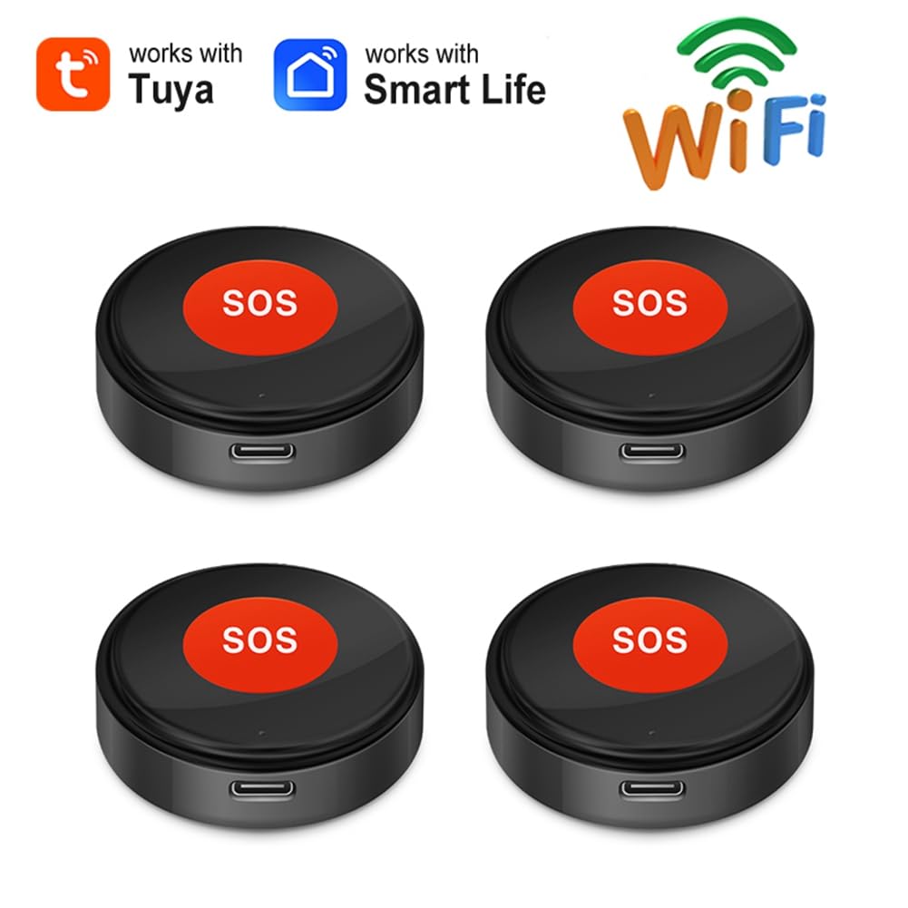 Botón de Emergencia SOS WiFi Tuya Inalámbrico de una Tecla para Llamar Ayuda, Protección de Seguridad para el Hogar, Ancianos y Niños, Control A Través de la APP Life.