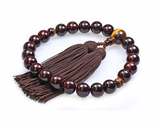 中郷 明治18年創業 京念珠 紫檀 22玉 虎目石仕立 正絹頭房付 念珠袋付 (全ての宗派で使える男性用)