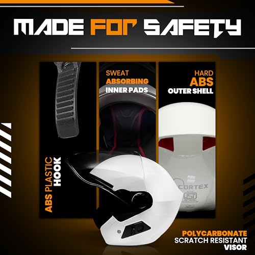 Image of Cortex Run Half Face Helmet Matt Finish with Scratch Resistant Curved Polycarbonate Visor, Hard ABS Shell Helmet for Men and Women | Clear Visor, Lightweight