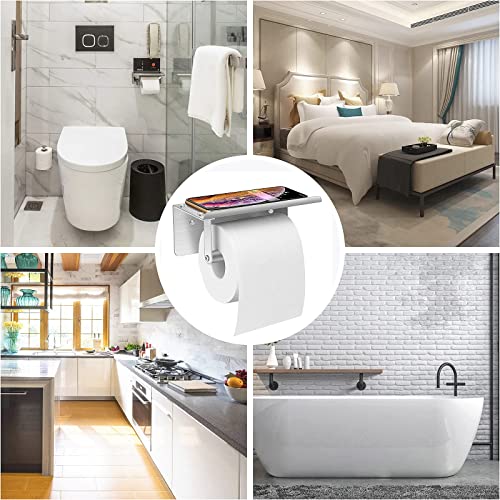 Bosszi Wall Mount Toilet Paper Holder, Sus304 Stainless Steel Bathroom Tissue Holder With Mobile Phone Storage Shelf, Brushed Aluminum #TOP6