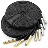 YJRVFINE Flat Waxed Shoe Laces: 2 Pairs 28 Inch Black Wax Shoelaces With Metal Tips for Sneakers