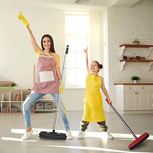 Rubber Bristle Expandable Broom Set With Dustpan & Handheld Rubber Brush For Surface Cleaning, Dust Pet Hair Removal Sofa Sweeping, Built-In Rubber Squeegee Snap, Set Of 3, Red #TOP2