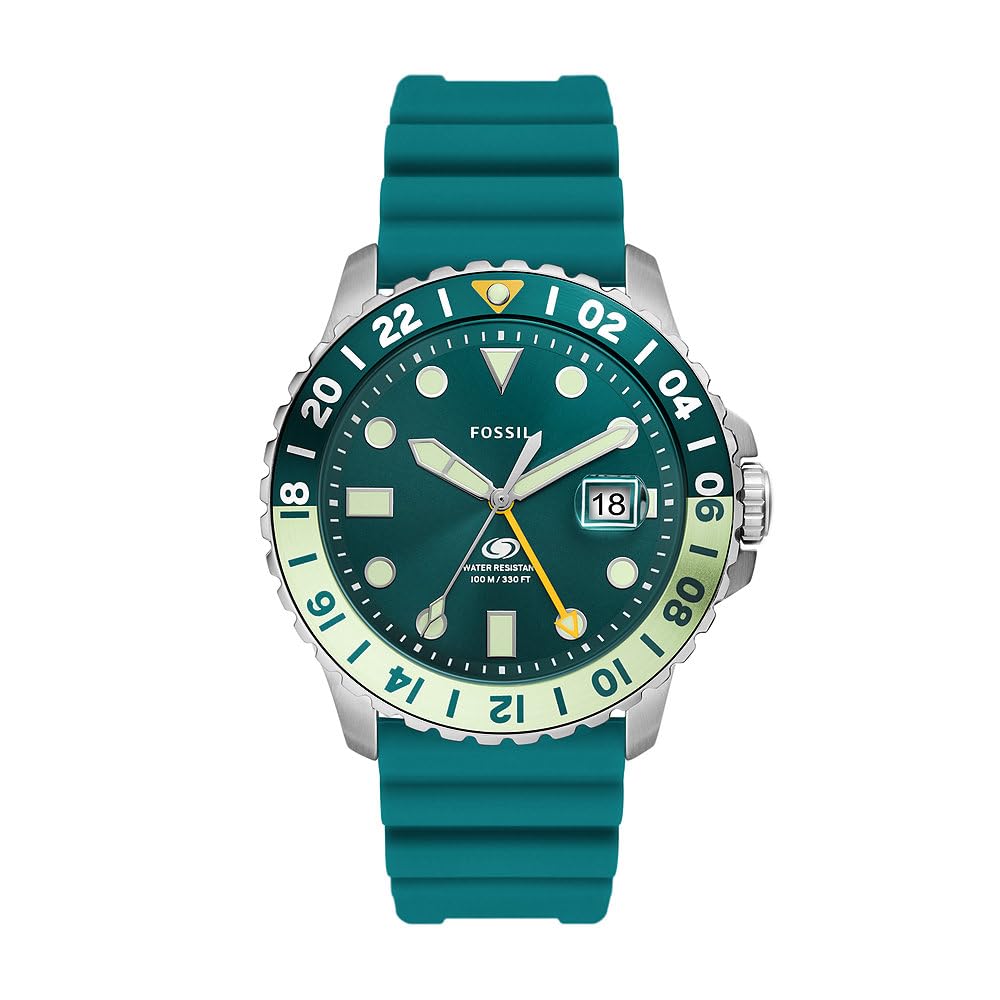FOSSILBlue Watch for Men, GMT Movement with Stainless Steel or Leather Strap