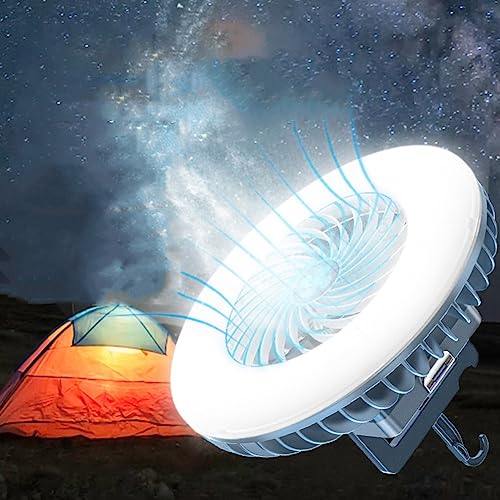 Ventilador de camping, ventilador portátil USB con 50 metros cuadrados de área de iluminación, ventiladores de camping para tiendas de campaña con velocidades de viento de tres niveles, ventilador de