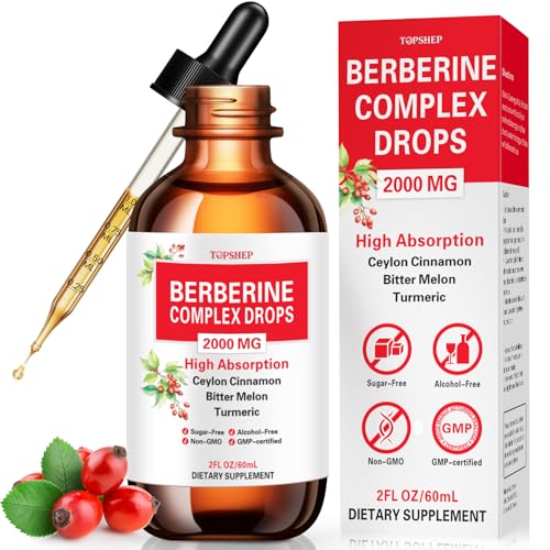 Liposomal Berberine HCL Supplement Liquid Drops 1500mg, Berberin with Ceylon Cinnamon, Bitter Melon, Turmeric, Glucomannan, Moringa, Berberine Phytosome for Digestion System, Immune Health Support
