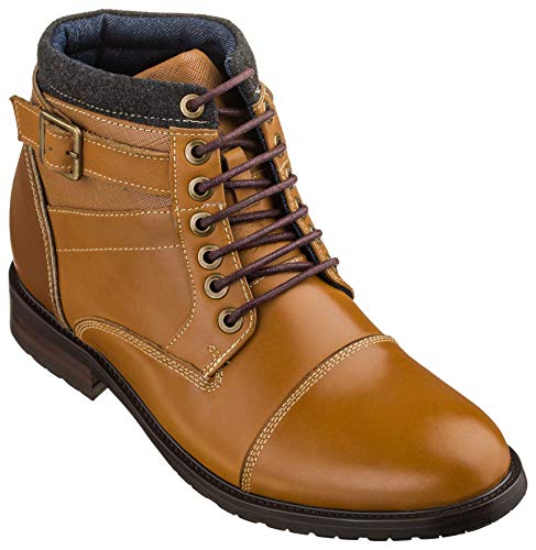 Image of CALTO Men's Invisible Height Increasing Elevator Shoes - Brown Leather Lace-up Cap-toe Ankle Boots - T5100 - Size 9 D(M) US - 3.2 Inches Taller
