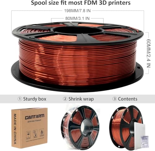 Image of GIANTARM 3D Printer Filament, 2kg Silk Copper Pla Filament,1.75mm Dimension Accuracy + /- 0.02mm,for Most 3D FDM Printer