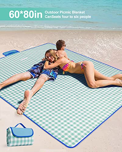 Vitacasa Picnic Blanket, 60" X 80" Foldable Waterproof Picnic Blanket, Extra Large Picnic Blanket For Beach Camping Hiking Travel Outdoor Family Concerts - Blue Stripe #TOP4