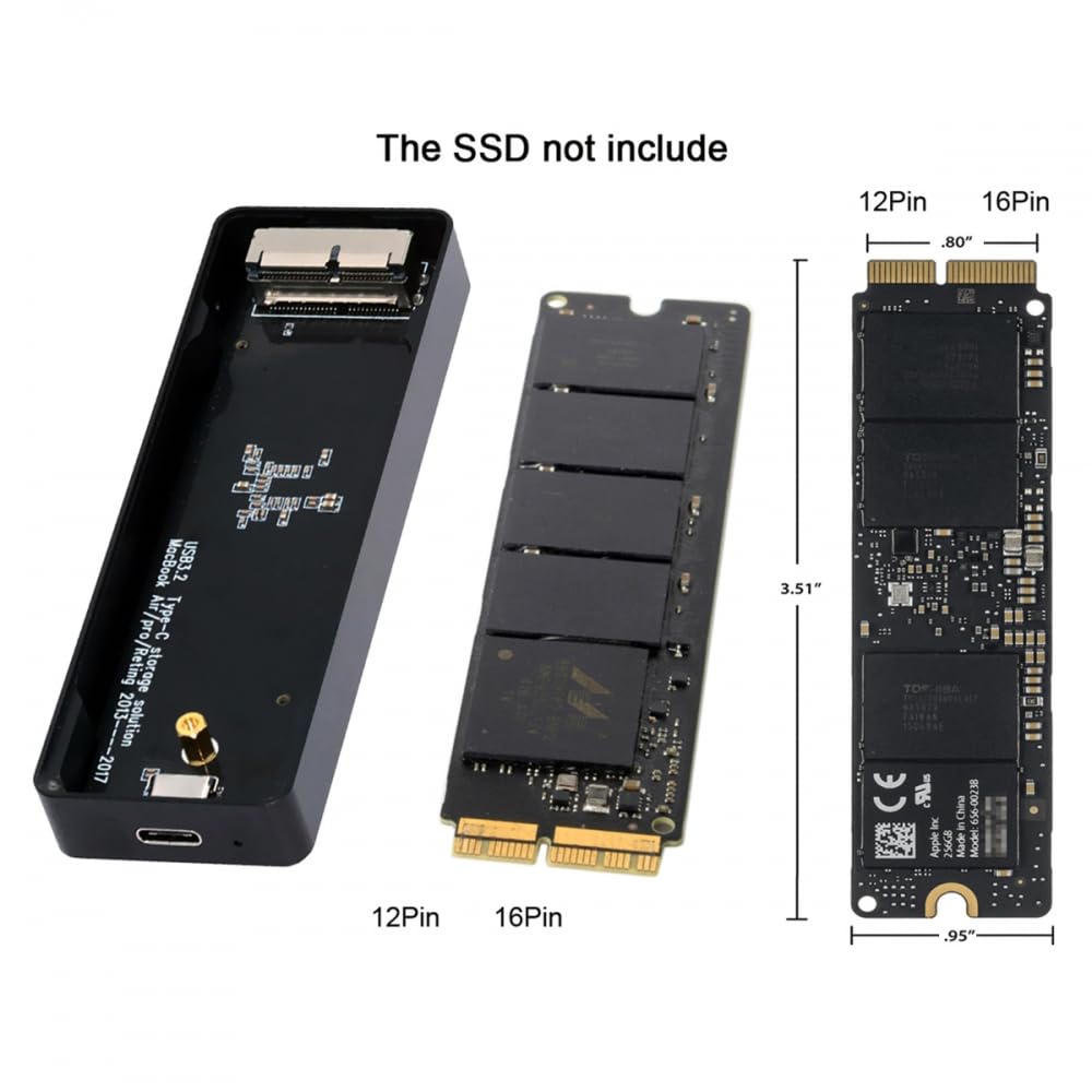 CY Adattatore 20Gbps USB3.2 Tipo-C USB-C a 16+12 Pin Mobile Box HDD Enclosure per MAC Air Pro 2013 2014 2015 2016 2017 SSD Custodia portatile