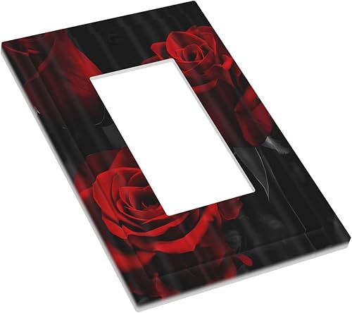 Miniatura 3 de Red Rose Fashion - Cubierta de interruptor de luz de 1 cuadrilla, placa de pared basculante individual, placa decorativa eléctrica GFCI para