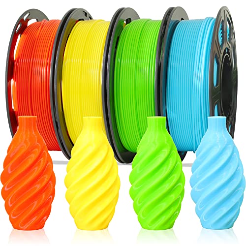 Image of 1.75mm 3D PLA Filament 4 in 1 Bundle: Yellow, Orange, Lime Green, Sky Blue, 4 Bright Colors Packed, Each Spool 250g, 4 Spools Packed, Total 1Kg 3D Printing Material by MIKA3D